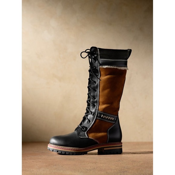 Overland Shoes - $529 Overland Ilka Tall Laced‎ Boots Black Tan Leather Suede shoes EU 40, 9 NWB